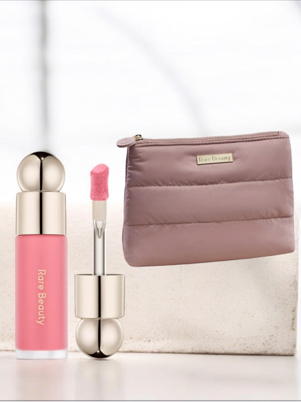 Rare Beauty Soft Pinch Liquid Blush in color Happy - pink - with pouch
